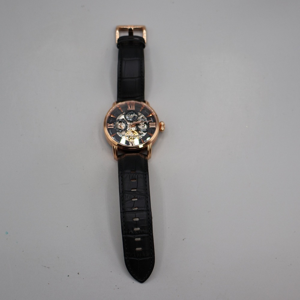 Invicta Objet d Art Automatic Skeleton Dial Rose Gold Black Leather Watch 22652